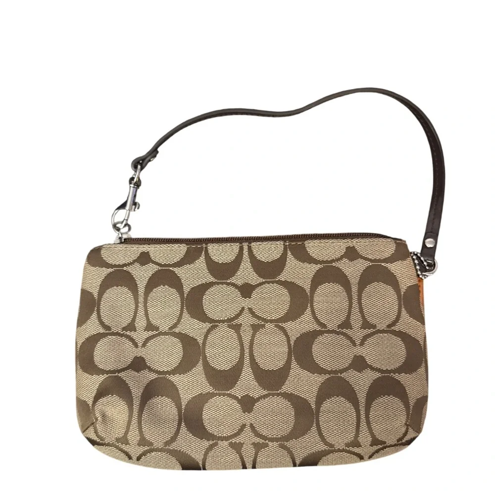 Coach 1941‎ Signature C canvas turn lock Wristlet Khaki Mahogany